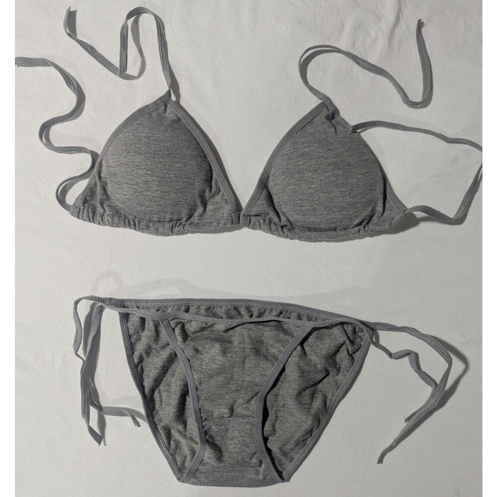 Gray Heathered Triangle Bikini Set Tie Side Women's Swimwear